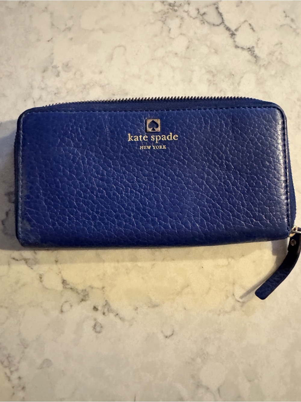 kate spade blue pebbled leather zip-around wallet